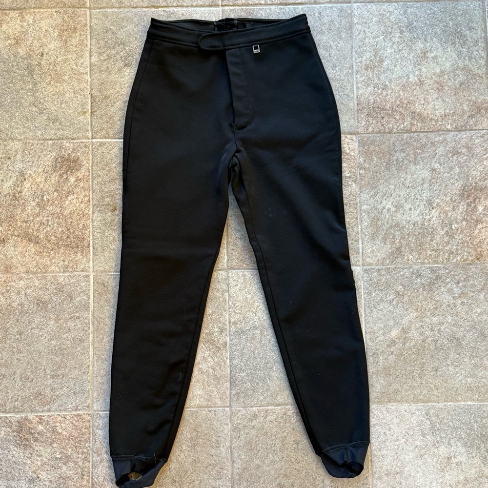 Roffe Vintage Ski Pants Black Stirrup Zip Hook Woman’s size 8